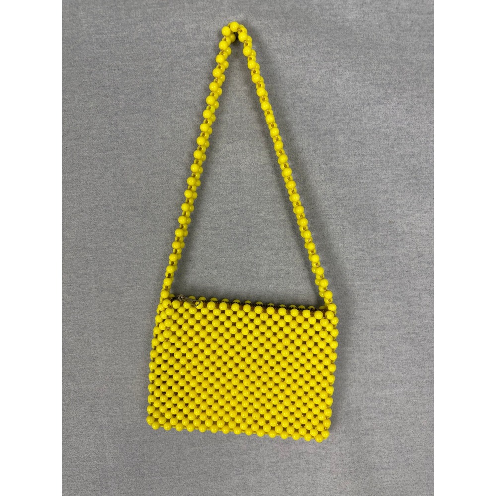 Vintage 60s Lady Ellen Yellow Beaded Handbag British Hong Kong Mod Shoulder Bag